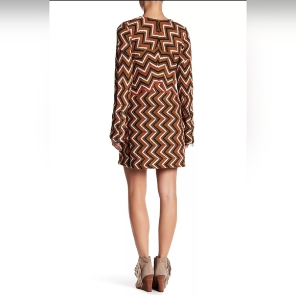 FREE PEOPLE Retro Wool Blend Brown Rhianon Chevron Sweater Dress Size SP - Picture 6 of 15